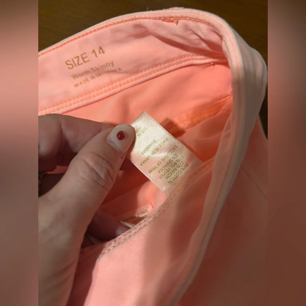 Lilly Pulitzer Worth Skinny Cheeky Melon Peach SATEEN Pants Jeans 14 - Picture 5 of 8